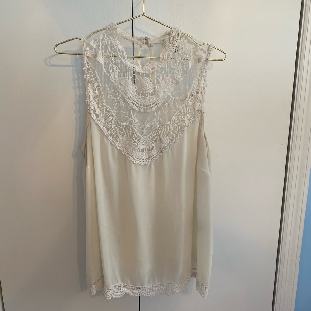 Forever 21 Plus Cream High Neck Lace Tank Size 1X